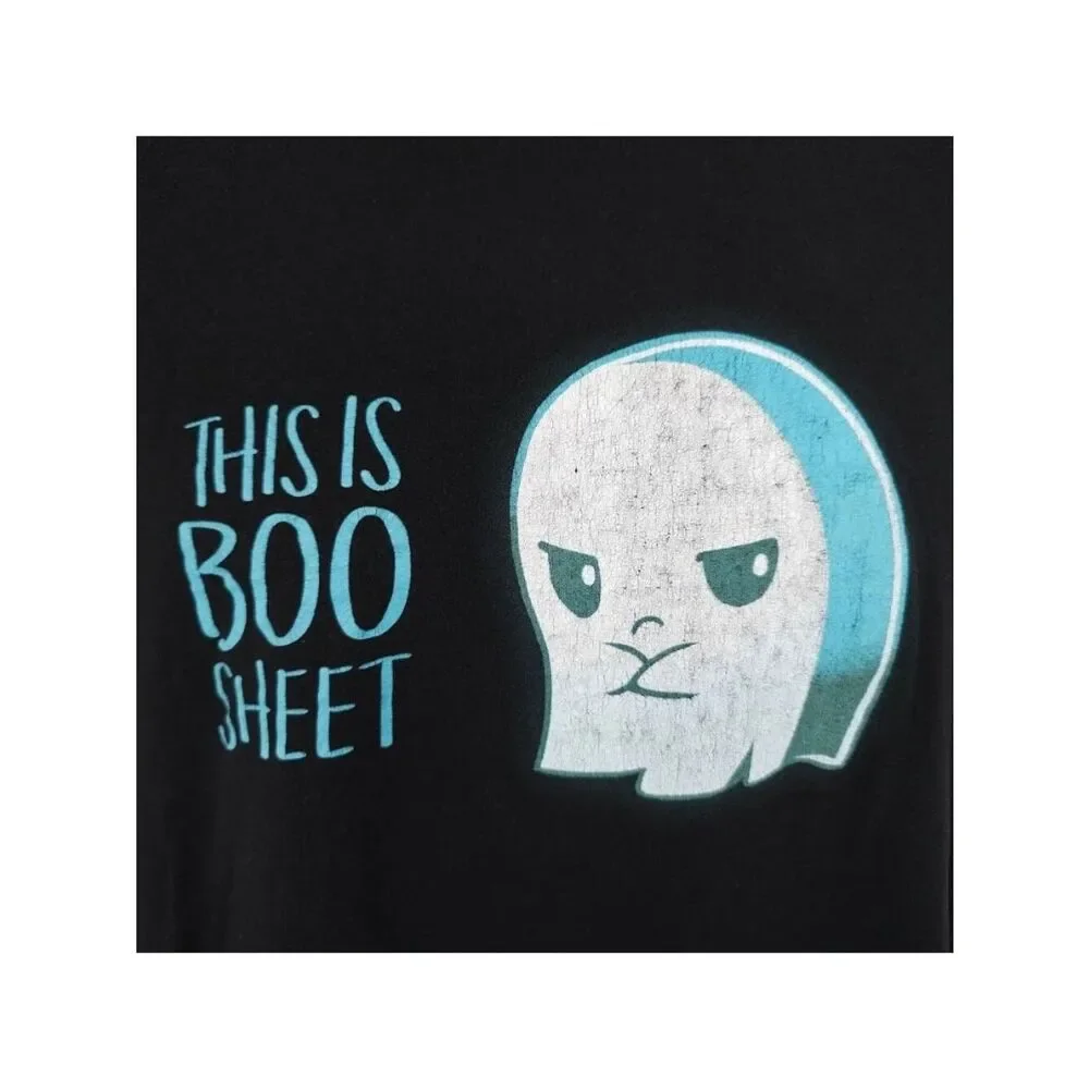 This Is Boo Sheet T Shirt Mens Size Large Black Ghost Halloween Funny Humor Joke